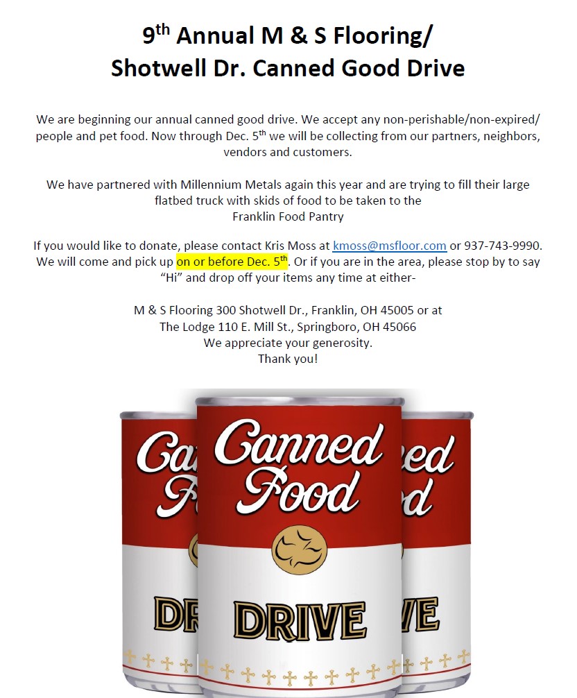 It's time for our annual canned good drive for the Franklin Food Pantry!